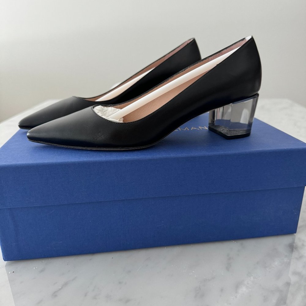 Stuart Weitzman Carole clear-heel black leather pumps size 5